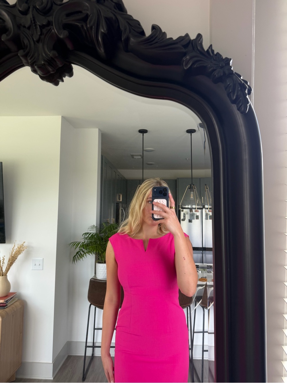 Kasper Bright Pink Cap-Sleeve Sheath Midi Dress - Picture 16 of 16